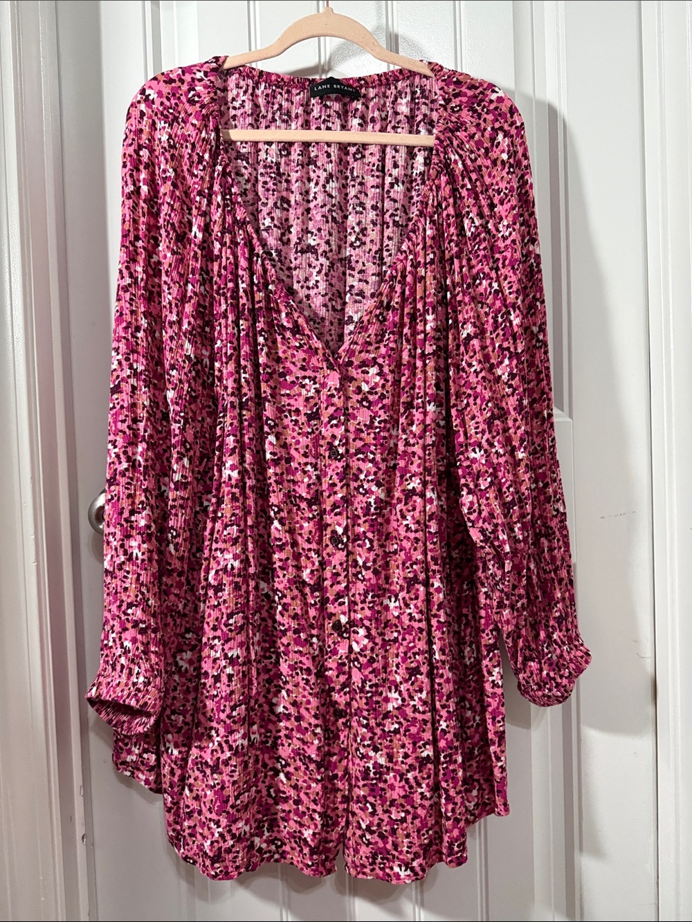 Lane Bryant Pink Multi-Print V-Neck Tunic